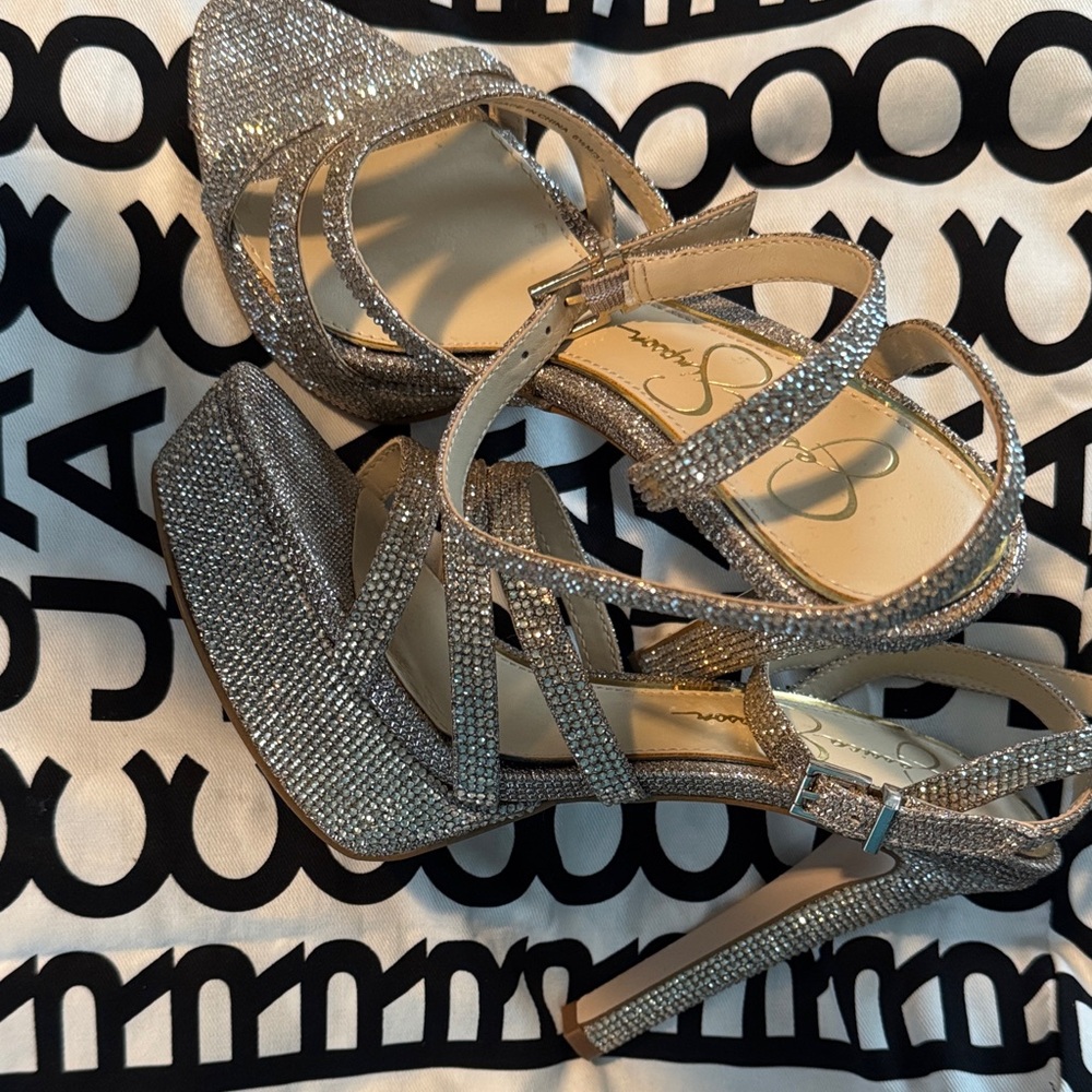 Jessica Simpson Glittering Silver Heels